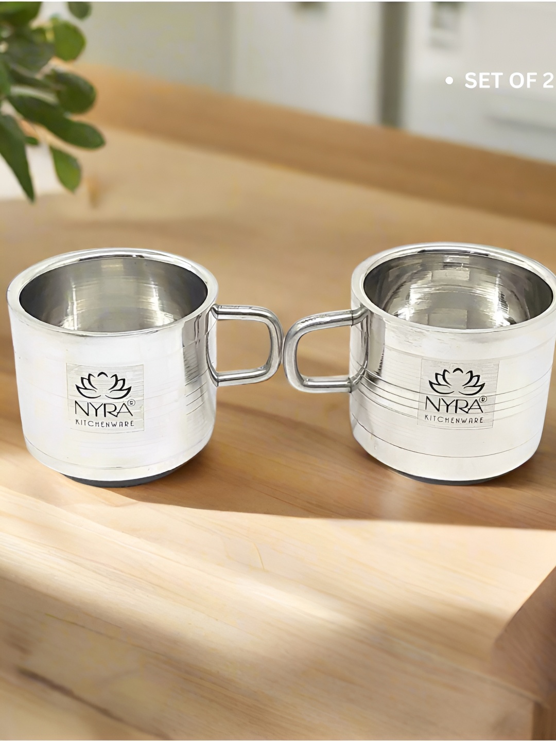 

Nyra Kitchenware Steel & Black 2 Pieces Textured Stainless Steel Glossy Cups-100 ml Each
