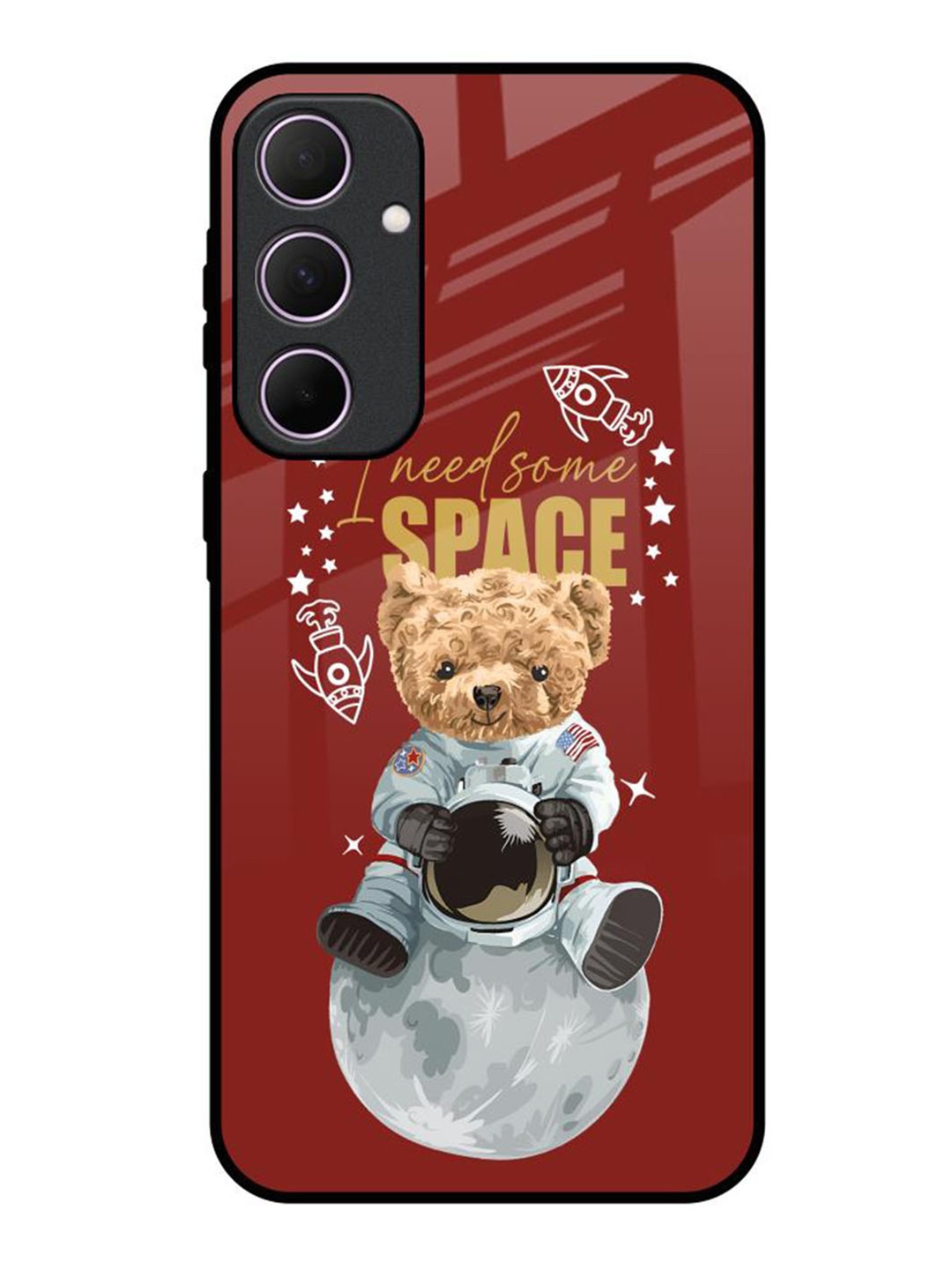 

QRIOH Astronaut Bear Samsung Galaxy A35 5G Impact Resistant Back Case, Maroon