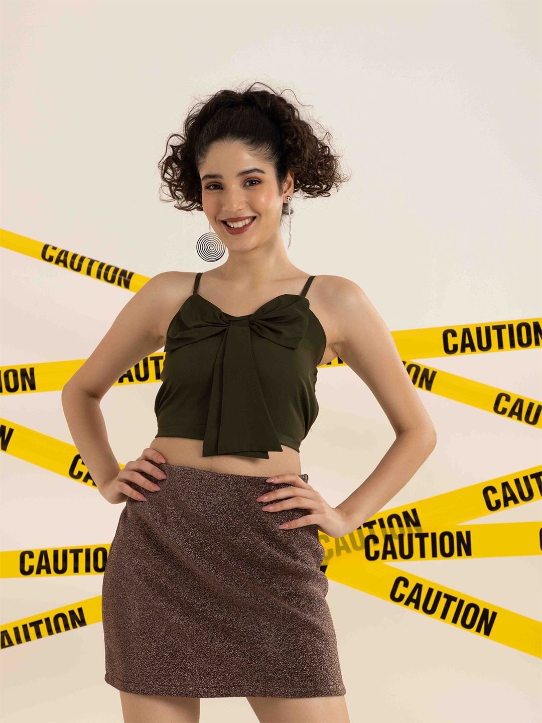 

TANDUL Women Crepe Fitted Crop Top, Green