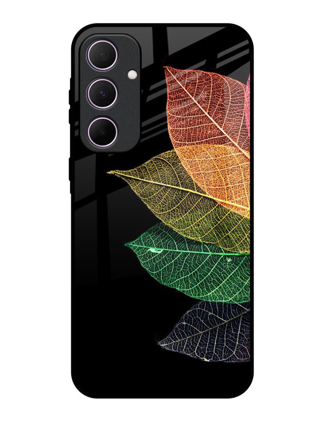 

QRIOH Colorful Leaves Real Samsung Galaxy A35 5G Impact Resistant Back Case, Black