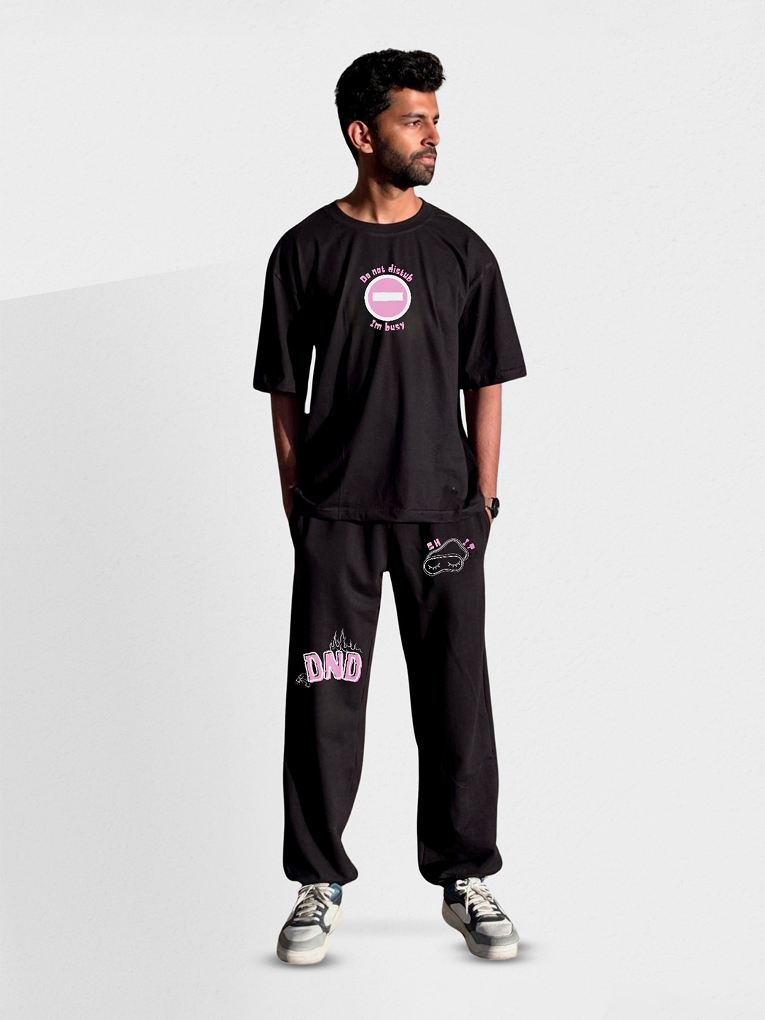 

TheBTclub Unisex Round Neck T-Shirt With Joggers Co-Ords, Black