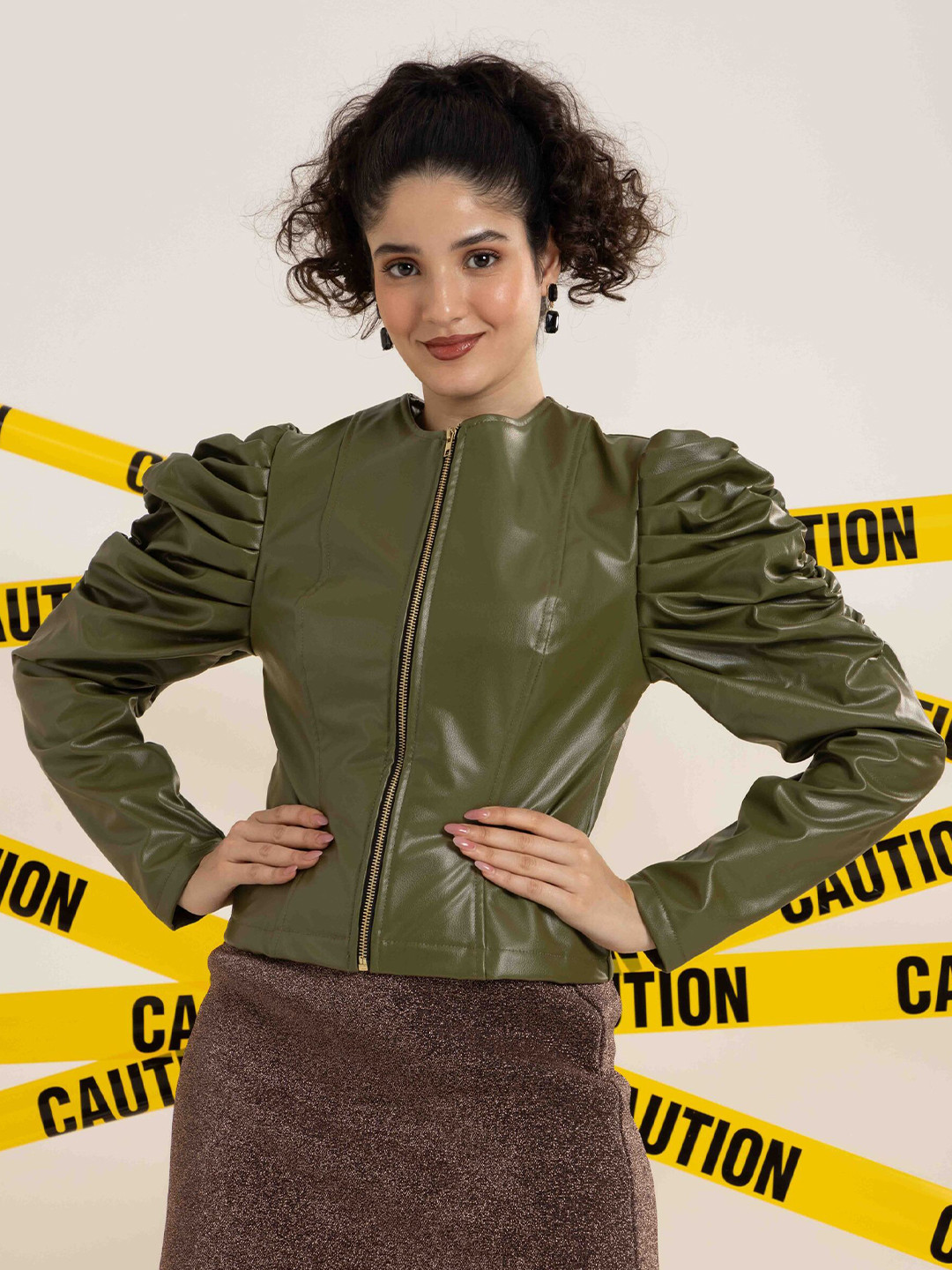 

TANDUL Women Camouflage Lightweight Crop Tailored Jacket with Patchwork, Green