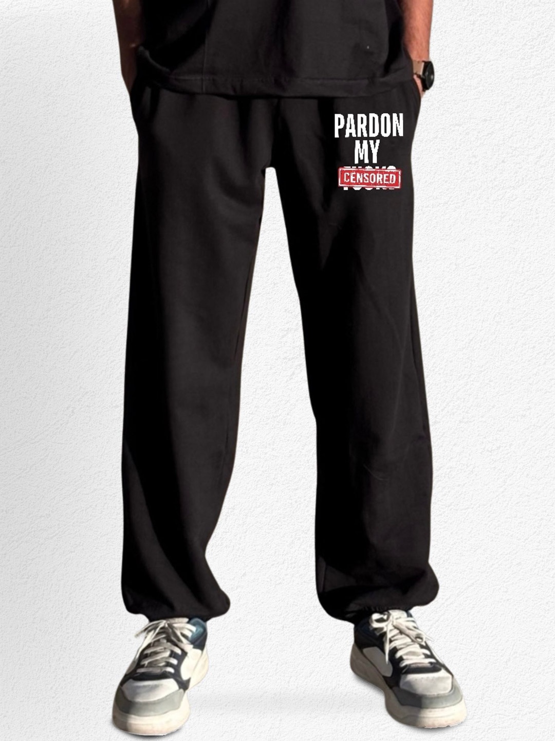 

TheBTclub Men Printed Joggers Trousers, Black