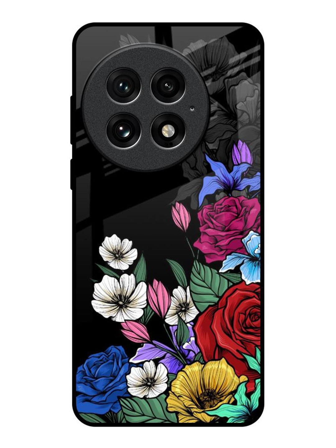

QRIOH Rose Flower Bunch Art Real OnePlus 13 Impact Resistant Back Case, Black