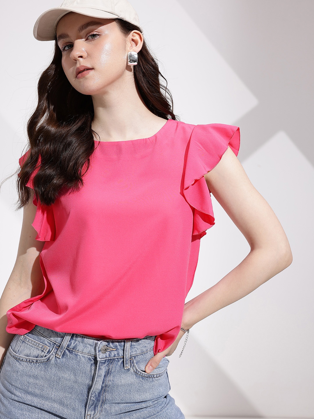 

encore by INVICTUS Flutter Sleeve Top, Pink