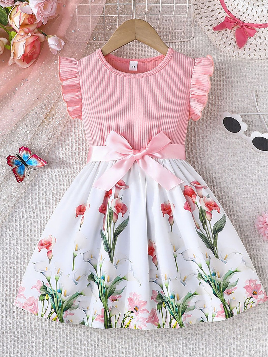 

Xsole Floral Print Fit & Flare Dress, Pink