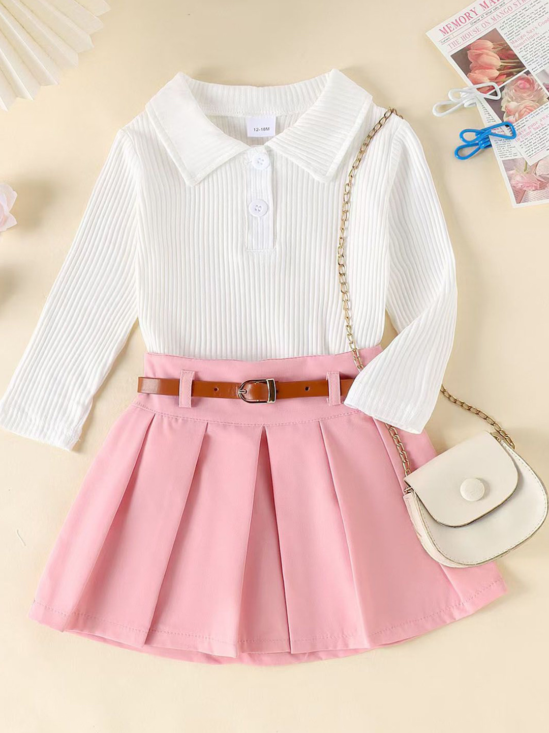 

Xsole Girls Striped Shirt Colaar Fit & Flare Dress, Pink