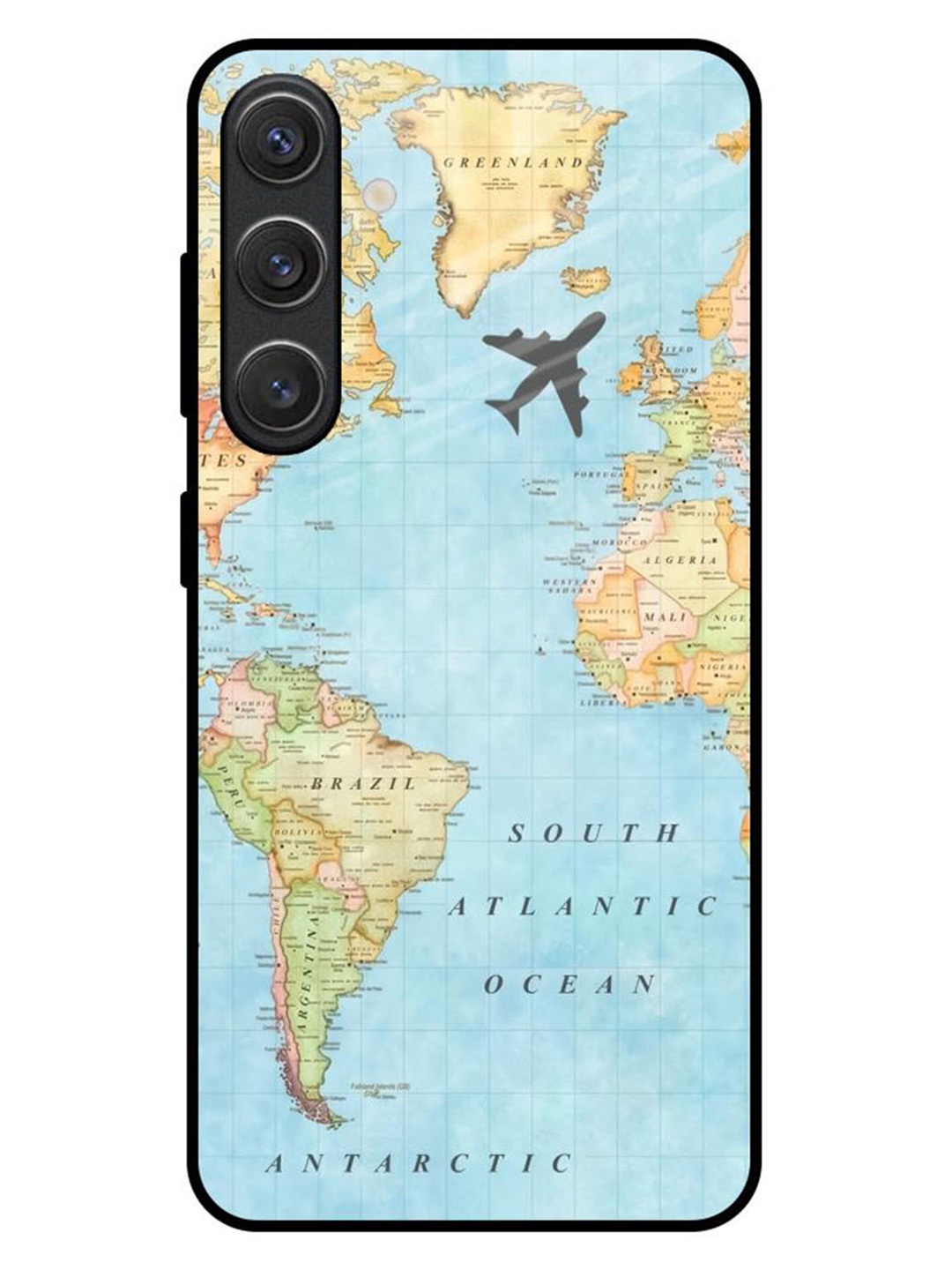 

QRIOH Travel Map Samsung Galaxy S25 Plus 5G Impact Resistant Back Case, Blue