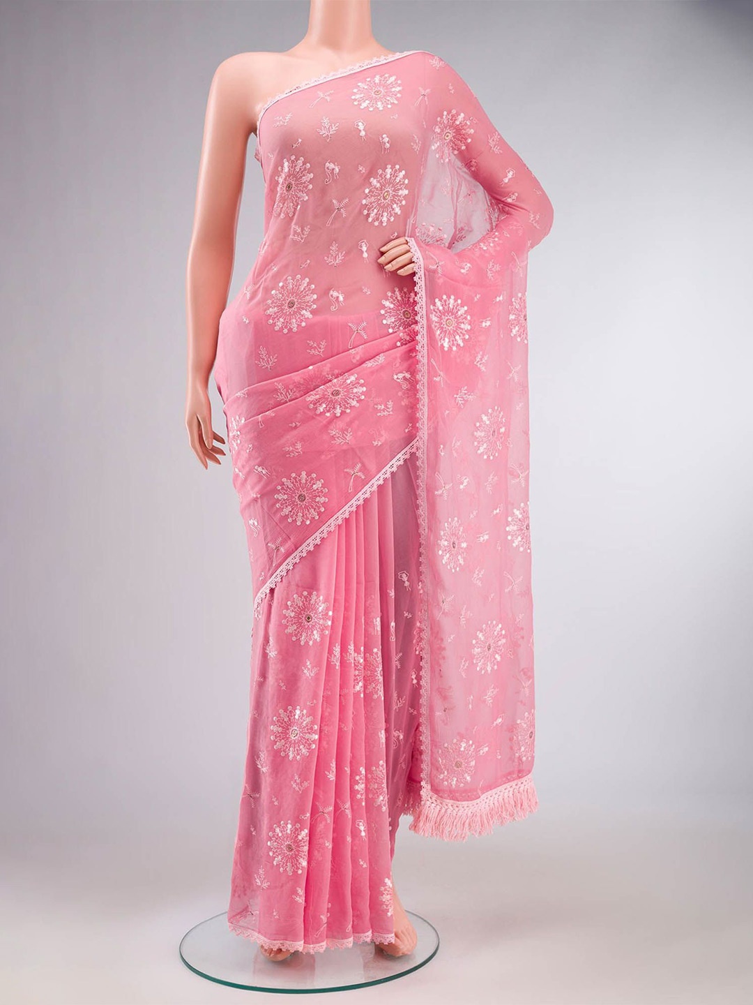 

Nalli Ethnic Motifs Sequinned Saree, Pink