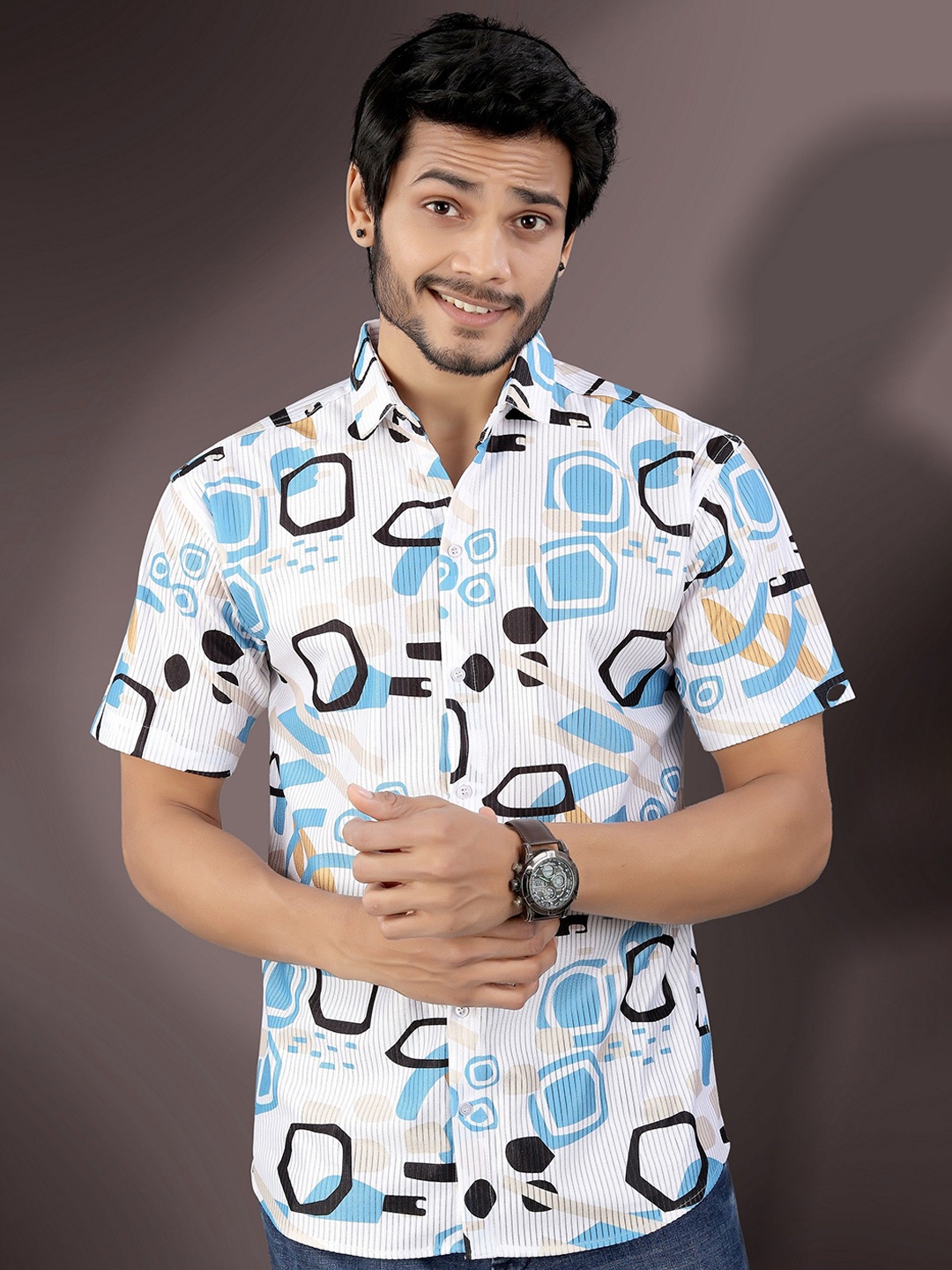 

Metronaut Men Semi Sheer Printed Casual Shirt, White