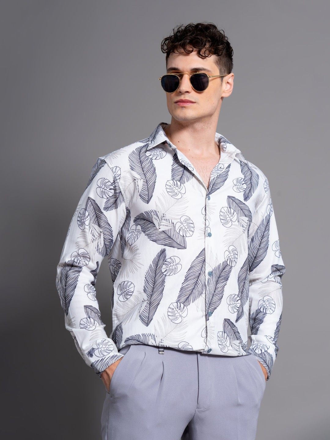 

PAUL STREET Men Standard Slim Fit Floral Opaque Printed Casual Shirt, White