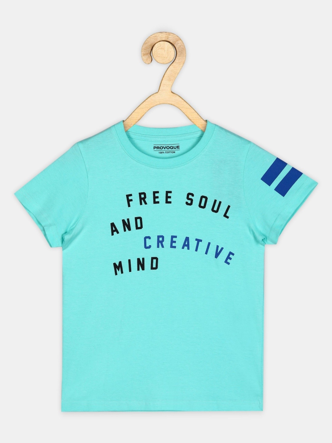 

Provogue Boys Typography Printed Applique T-shirt, Turquoise blue