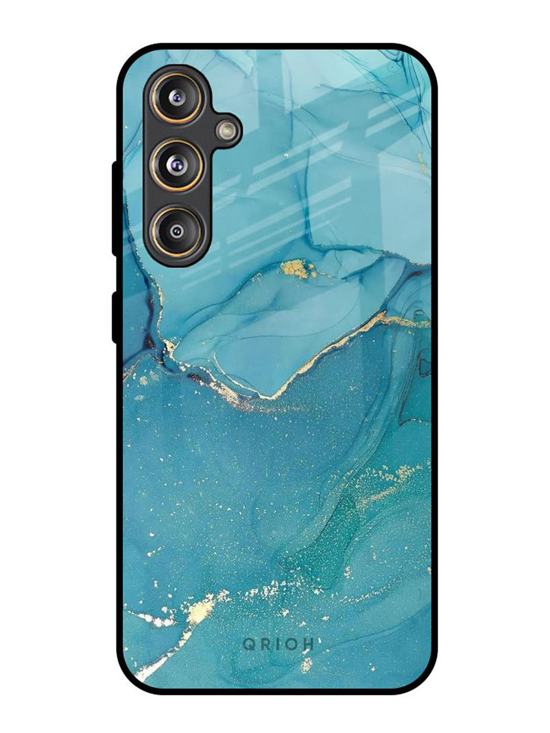 

QRIOH Blue Golden Glitter Real Samsung Galaxy F55 5G Impact Resistant Back Case