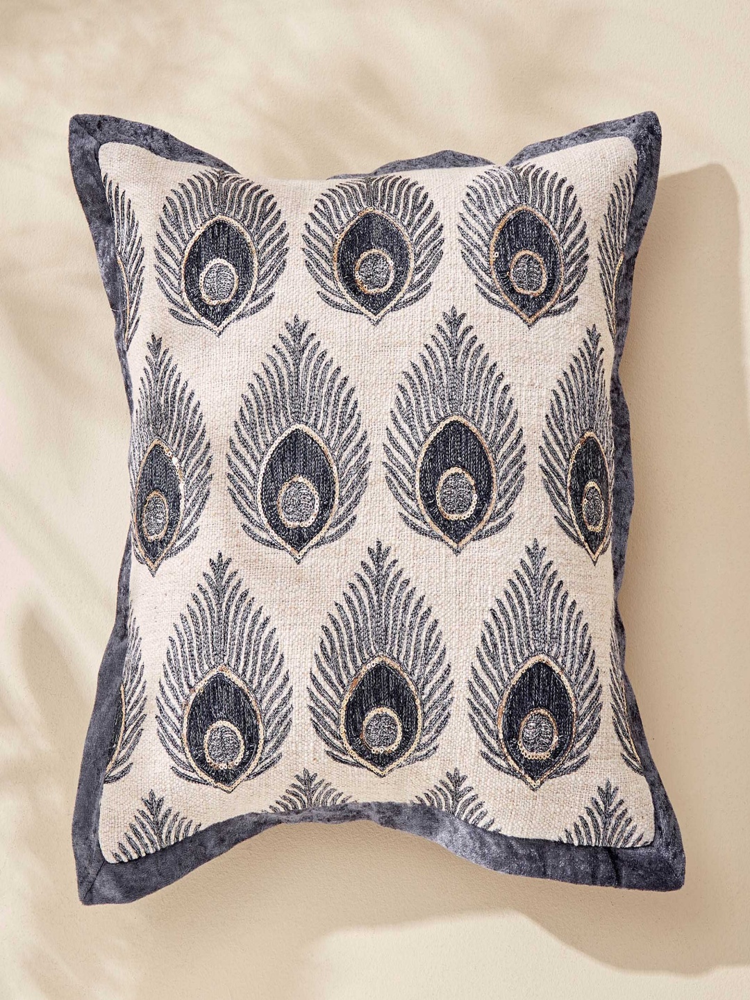 

Home Centre Plushify Grey & Beige Embroidered Square Cushion Cover