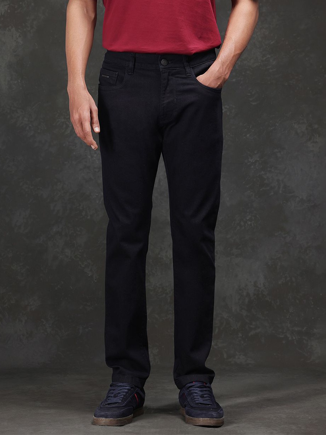 

RARE RABBIT Men Comfort Slim Fit Stretchable Jeans, Navy blue
