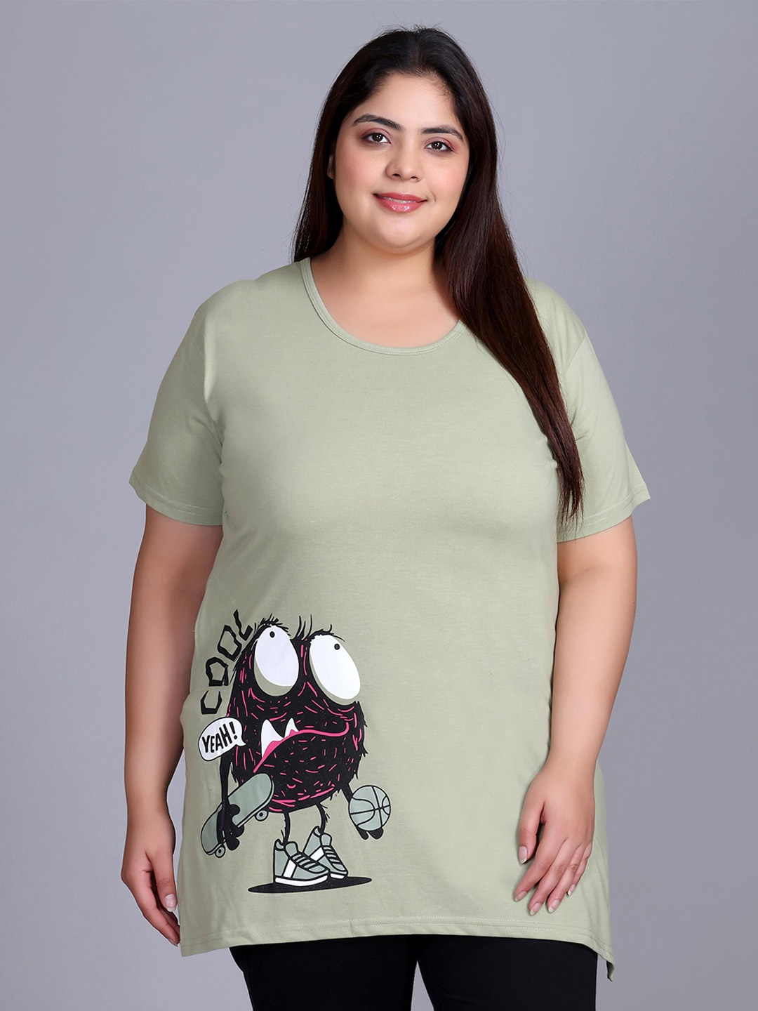 

IN Love Women Graphic Printed Round Neck Cotton T-shirt, Green