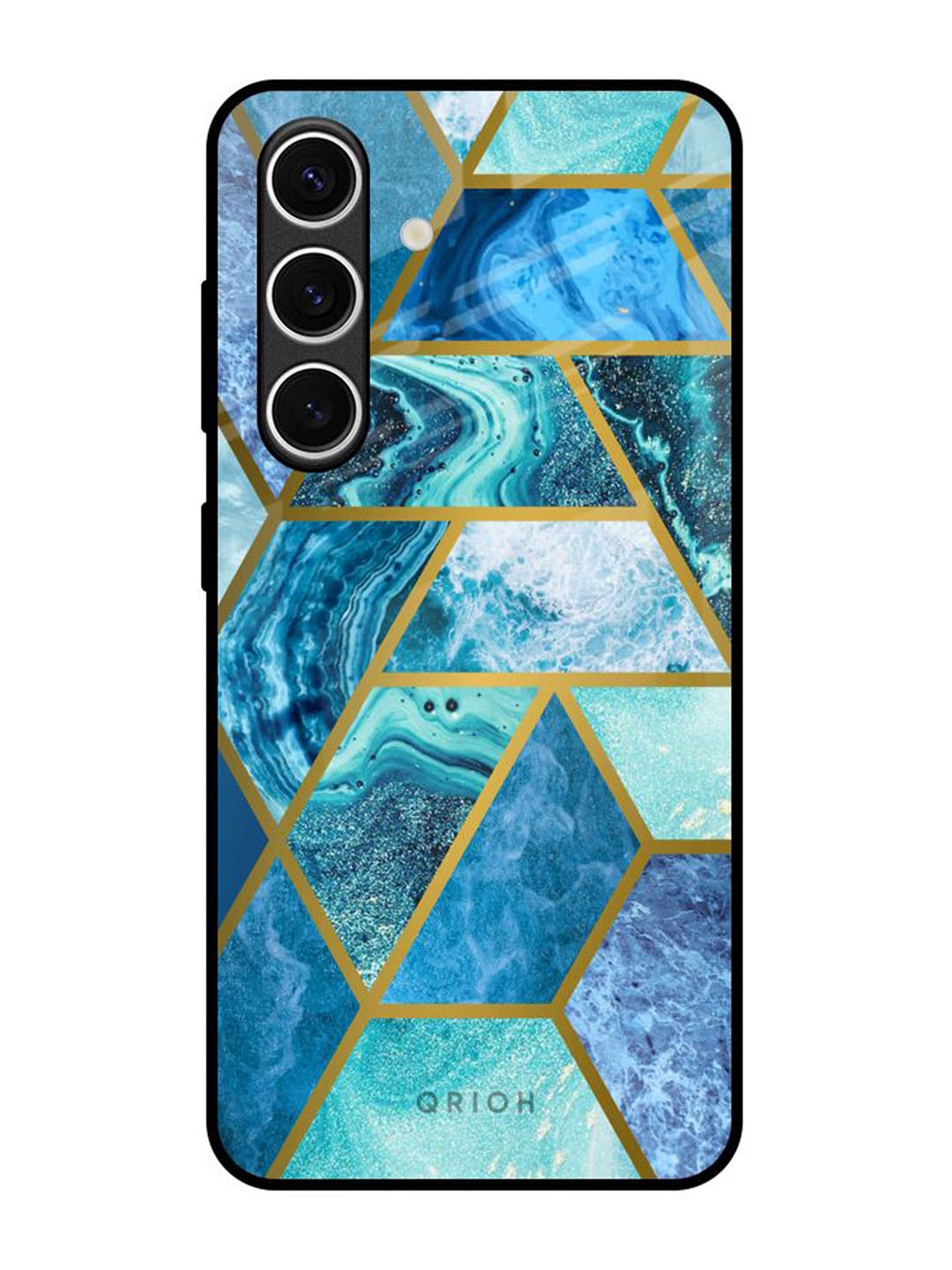 

QRIOH Turquoise Geometrical Marble Real Samsung Galaxy S24 FE 5G Back Case, Blue