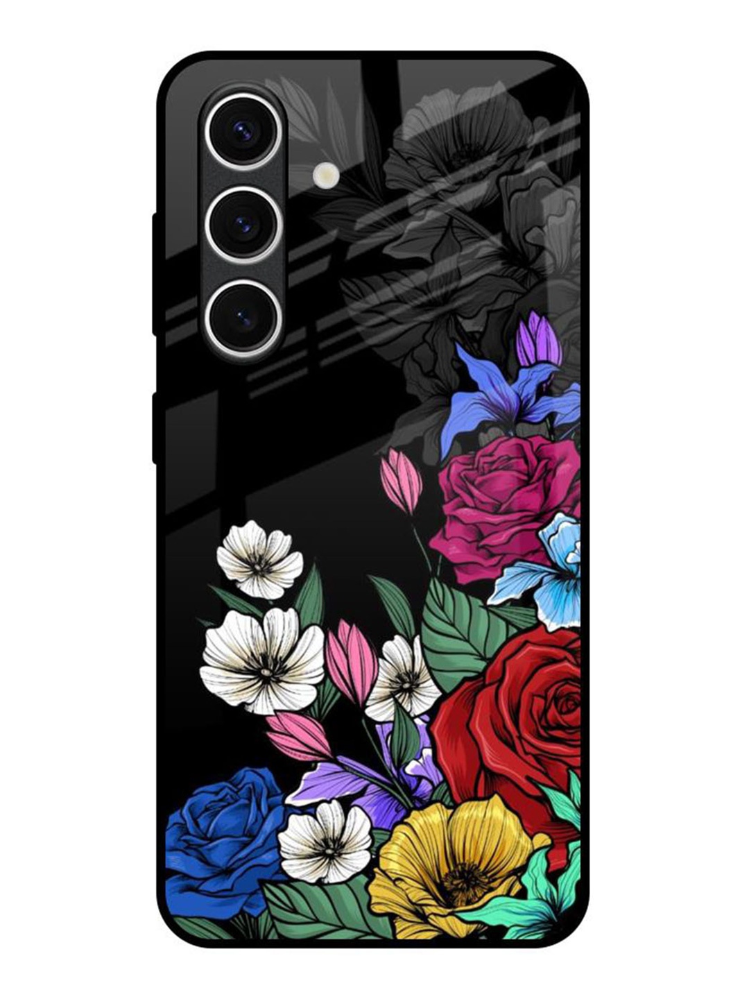 

QRIOH Rose Flower Bunch Art Real Samsung Galaxy S24 FE 5G Impact Resistant Back Case, Black