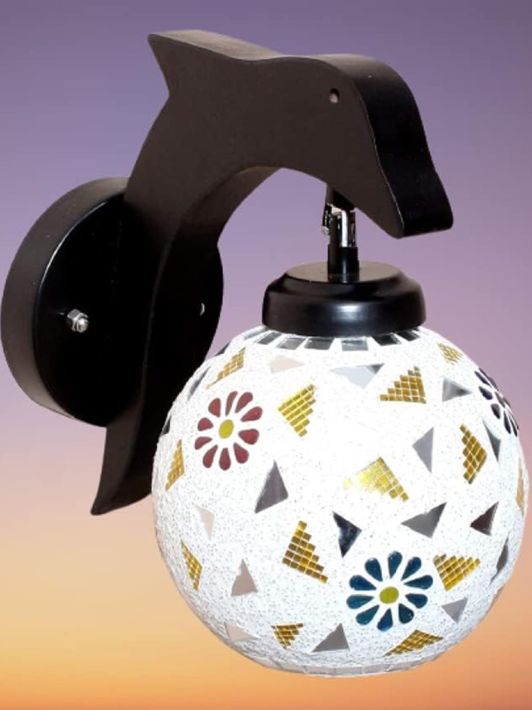 

KINIS Black & White Floral Printed Wooden Spherical Shaped Wall Lamp