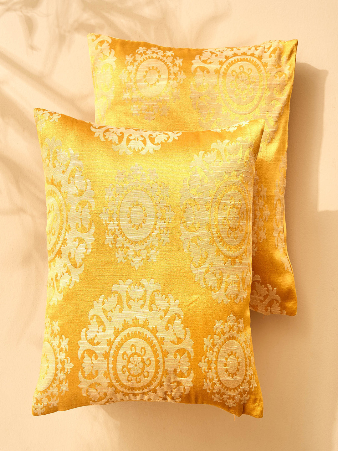 

Home Centre Yellow & Gold-Toned 2 Pieces Ethnic Motifs Square Cushion Covers