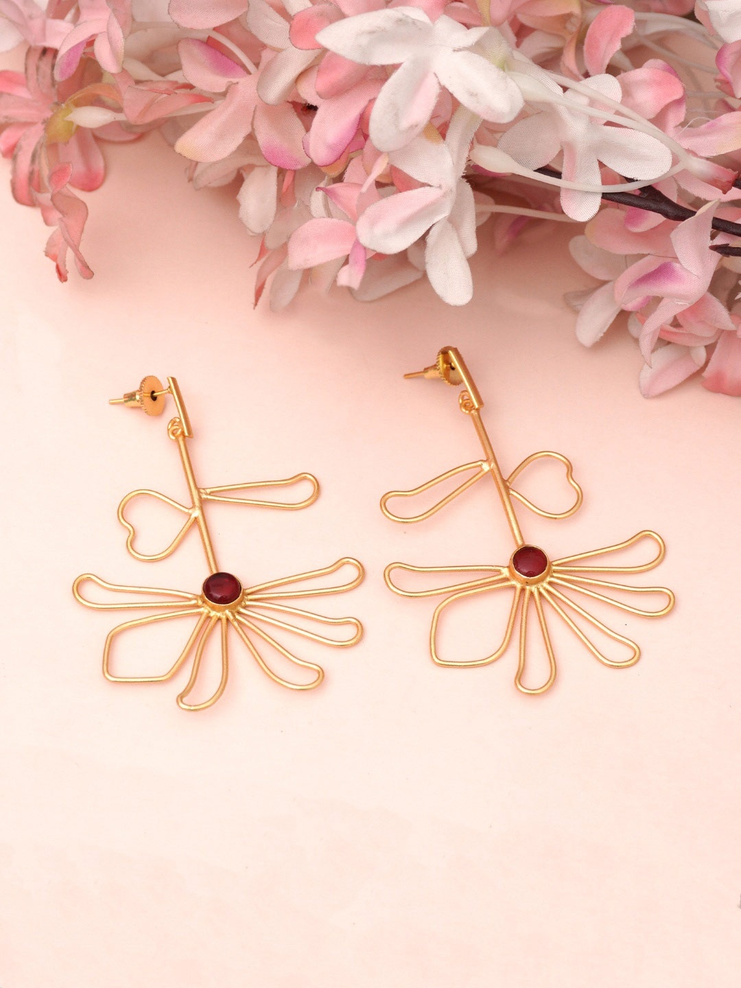 

Niscka Gold-Plated Contemporary Shaped Drop Earrings