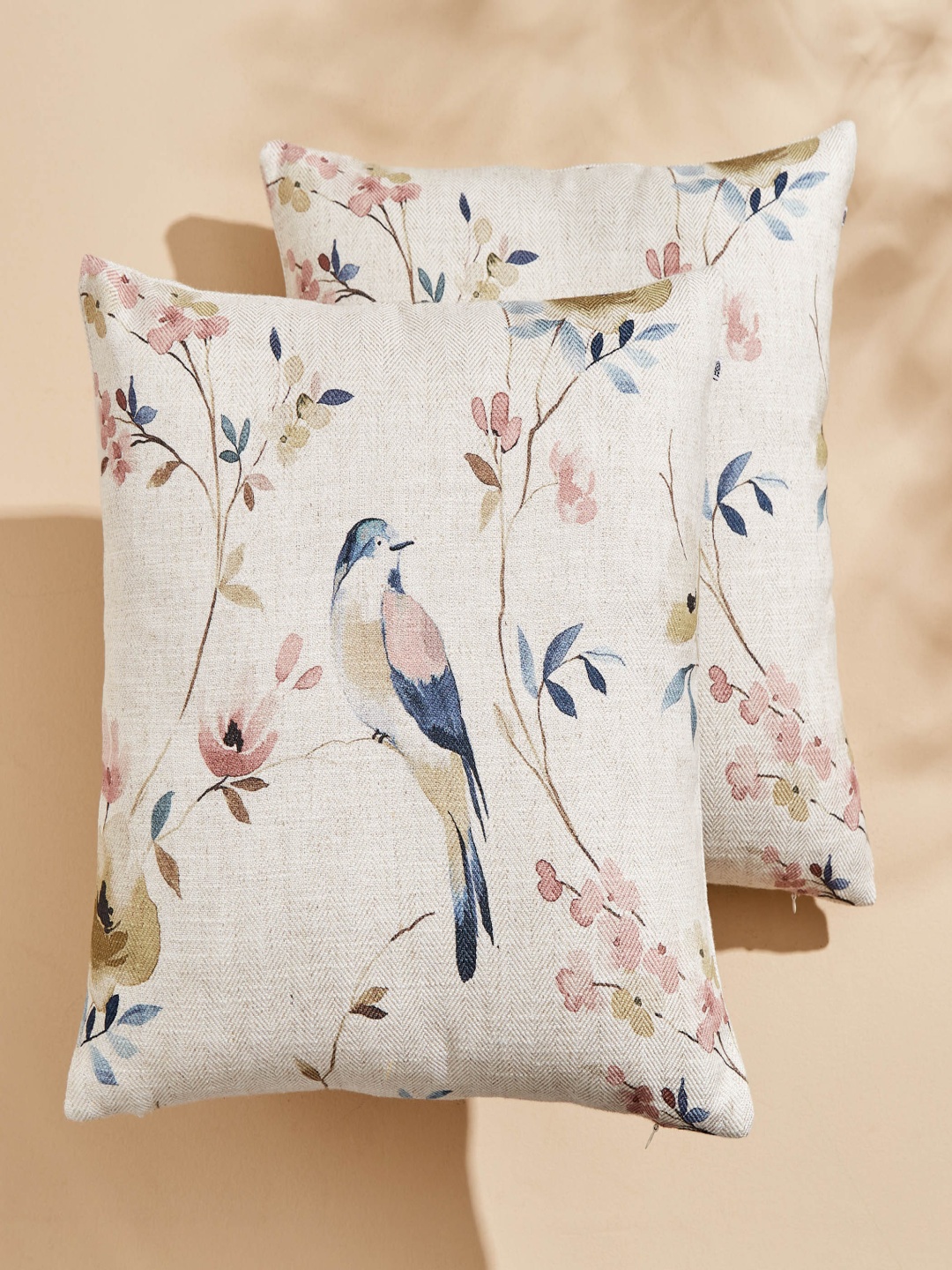 

Home Centre Mellow Elm Beige & Pink 2 Pieces Floral Square Cushion Covers