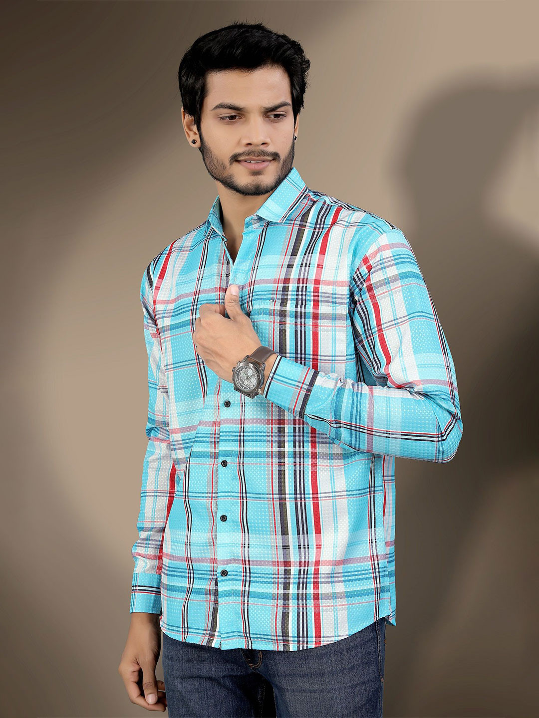 

Metronaut Men Tartan Checks Opaque Checked Casual Shirt, Blue