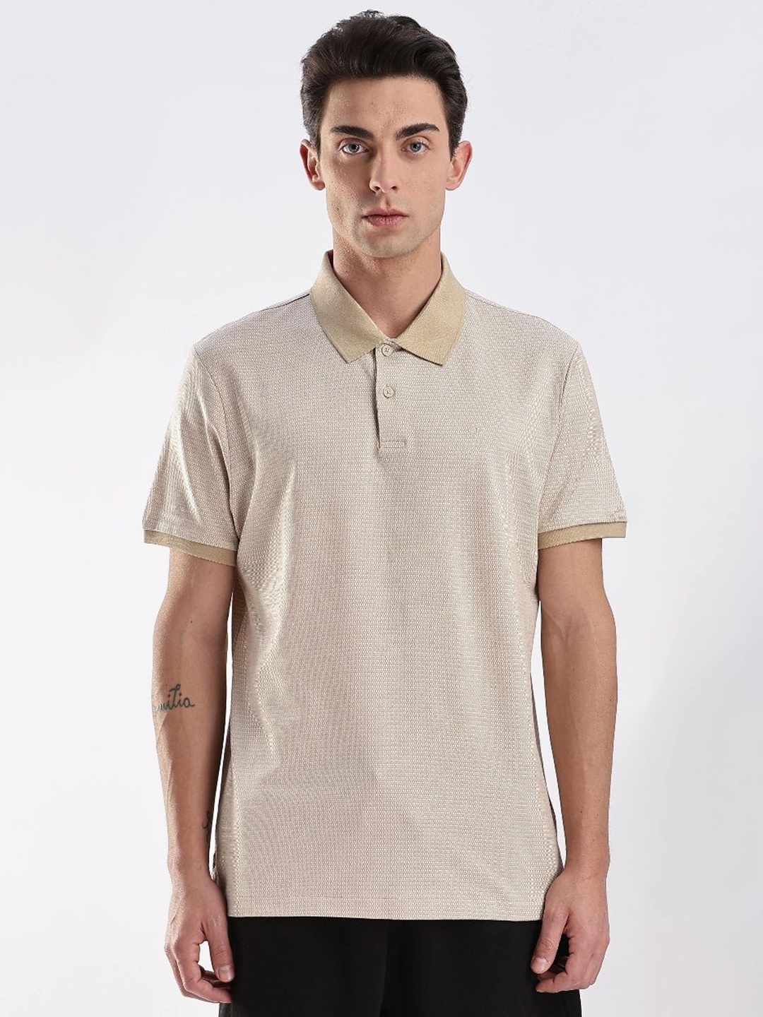 

Calvin Klein Jeans Men Printed Polo Collar T-shirt, Beige