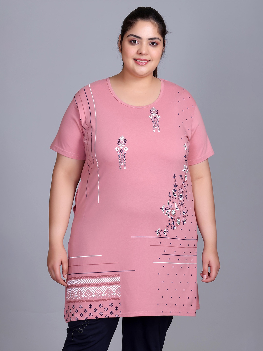 

IN Love Women Floral Printed Above Knee Cotton Plus Size Dresses, Pink
