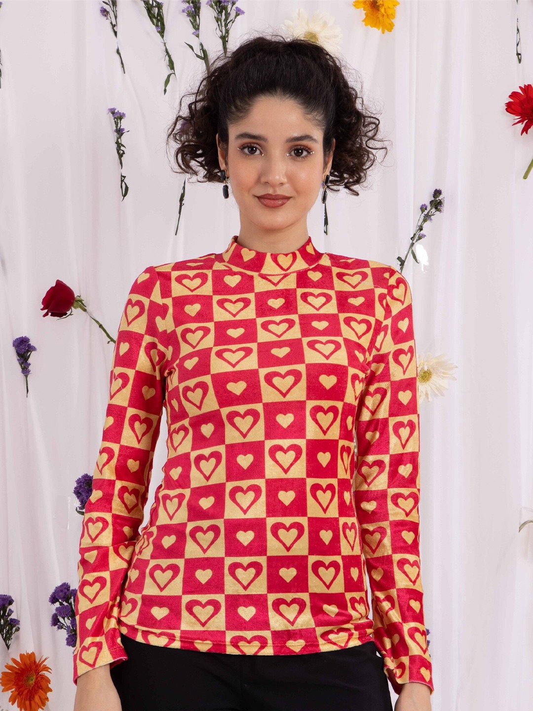 

BAESD Women Printed Mock Collar Pullover, Red