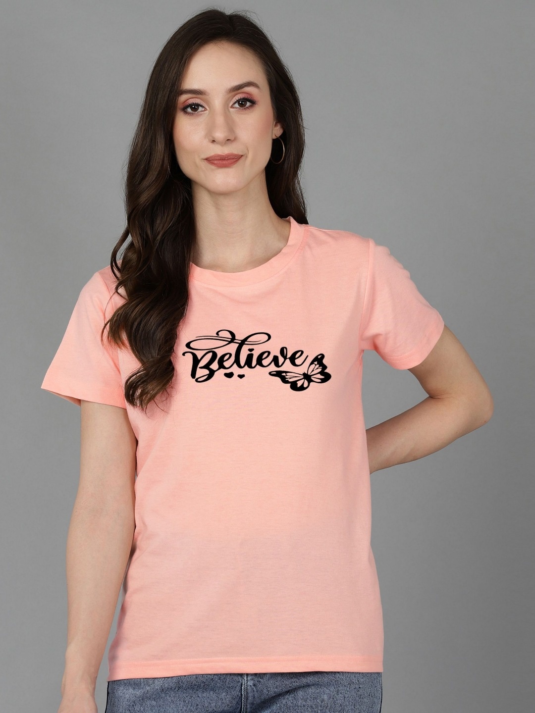 

Adyavastram Women Printed T-shirt, Peach