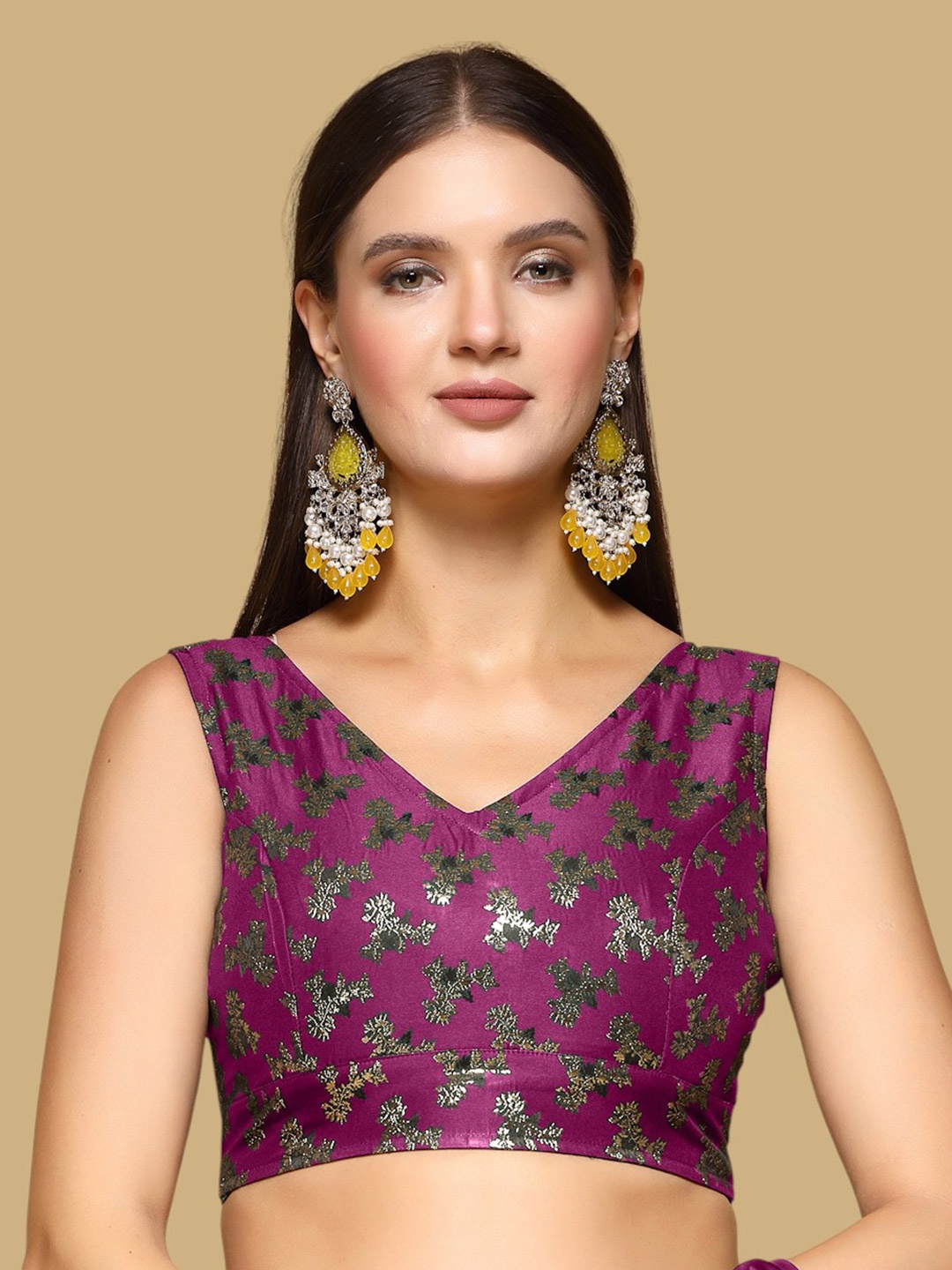 

Oomph! Woven Design Jacquard Saree Blouse, Pink