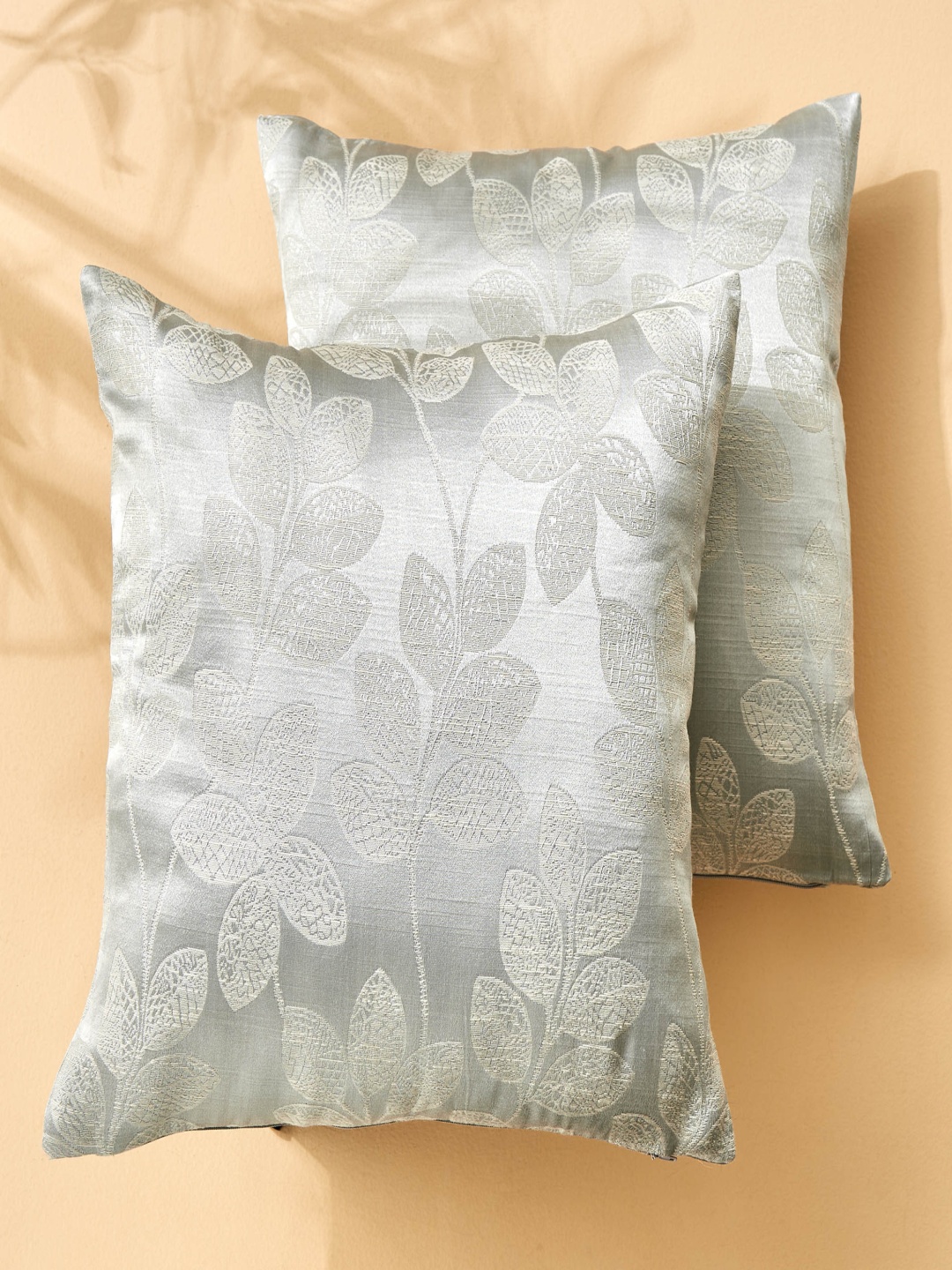 

Home Centre Grey & Silver-Toned 2 Pcs Floral Square Cushion Covers