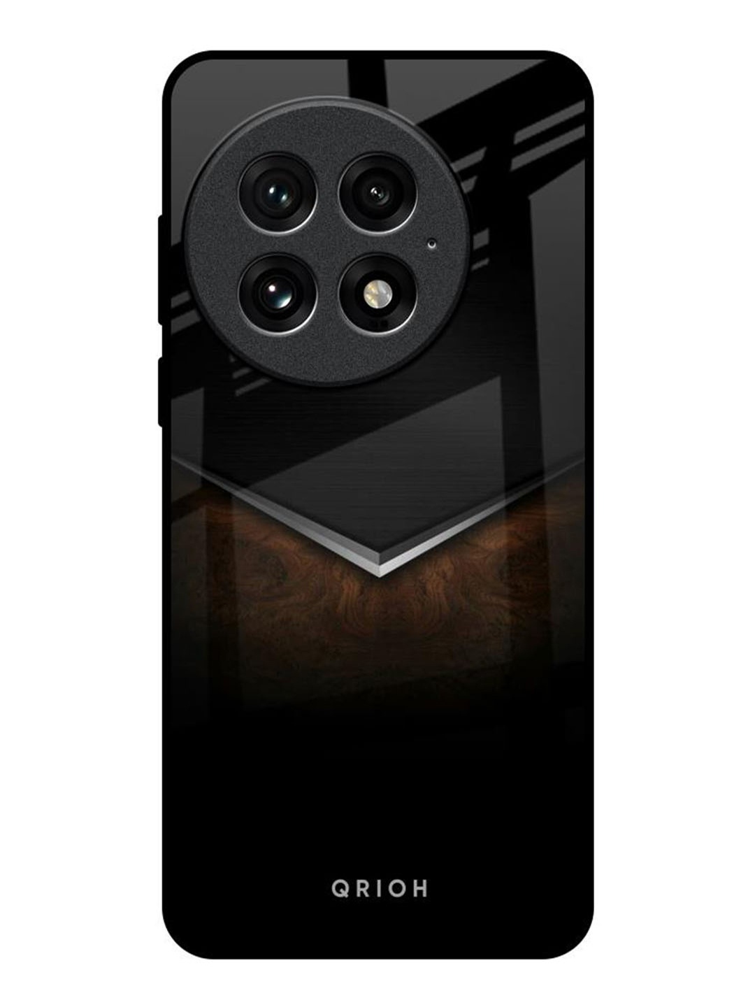 

QRIOH Dark Walnut Real OnePlus 13 Impact Resistant Back Case, Black