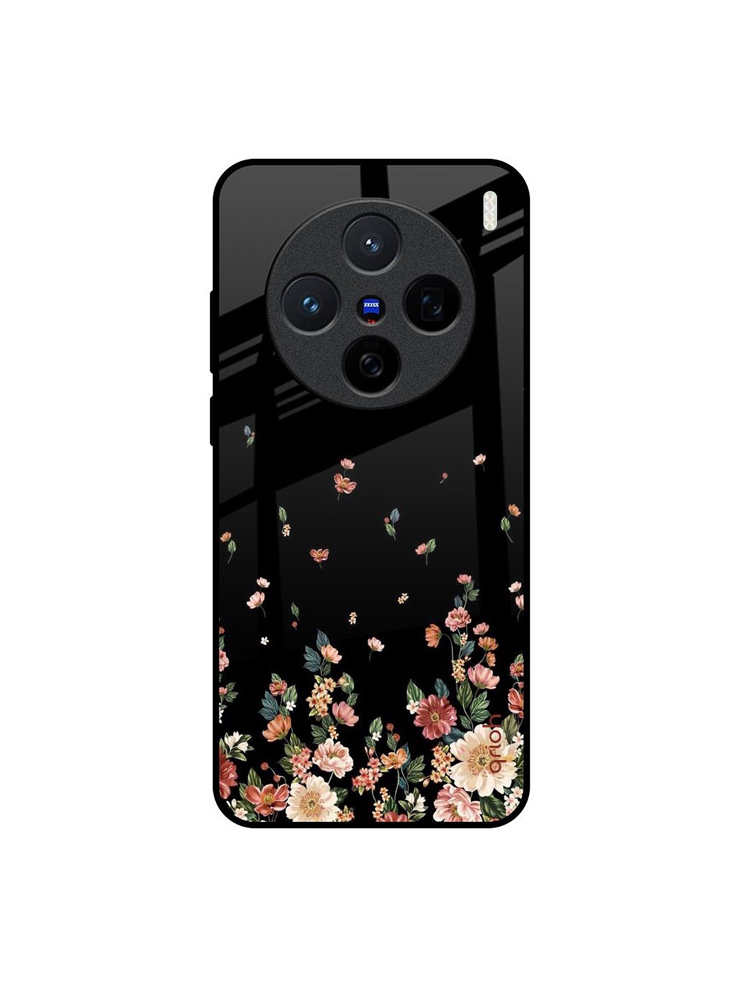 

QRIOH Floating Floral Print Vivo X200 5G Impact Resistant Back Case, Black
