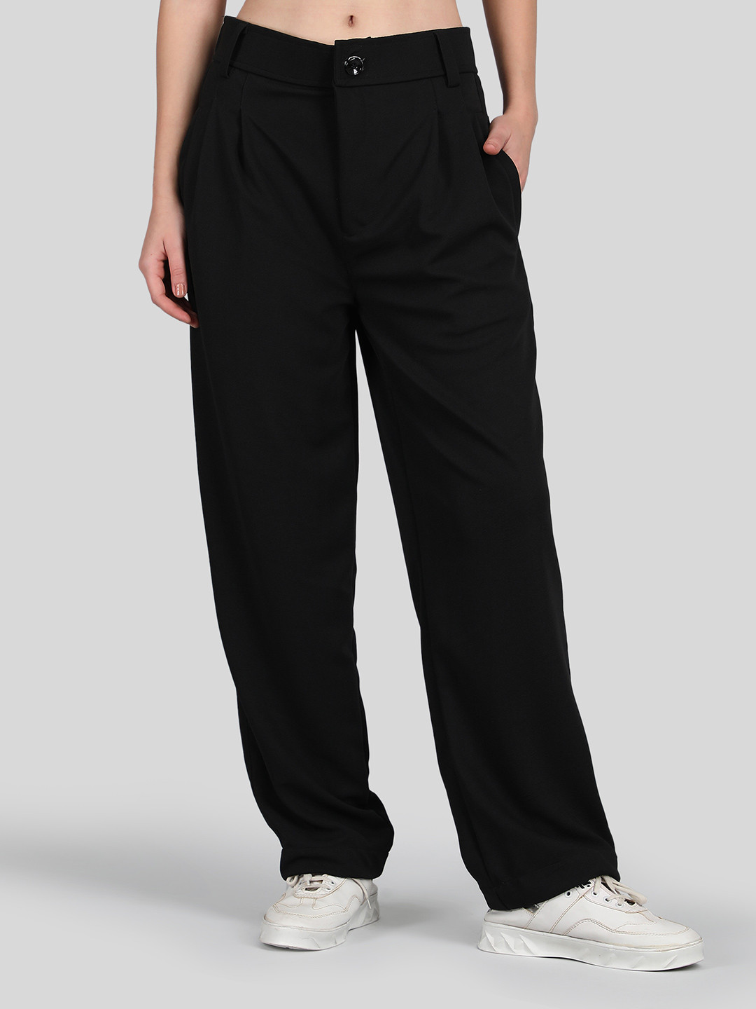 

Raxedo Women Pleated Relaxed Fit Korean Pants, Black