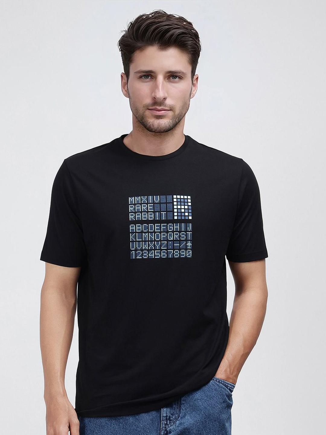 

RARE RABBIT Men Printed Pockets T-shirt, Black