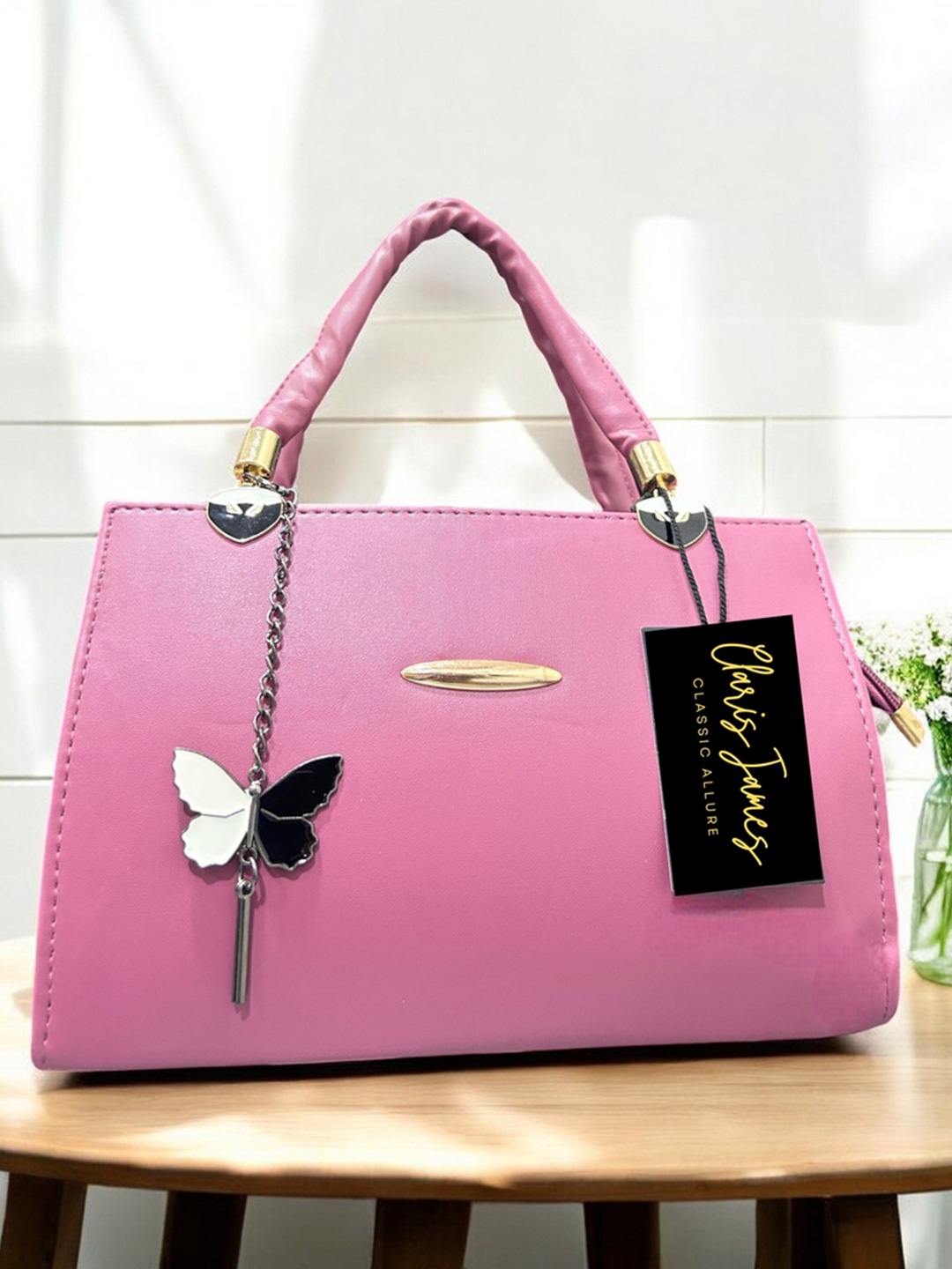 

CLARIS JAMES Women Solid PU Handheld Bag, Pink