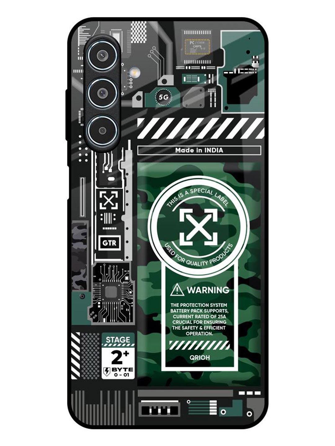 

QRIOH Green Camo Circuit Samsung Galaxy M35 5G Impact Resistant Back Case, Black