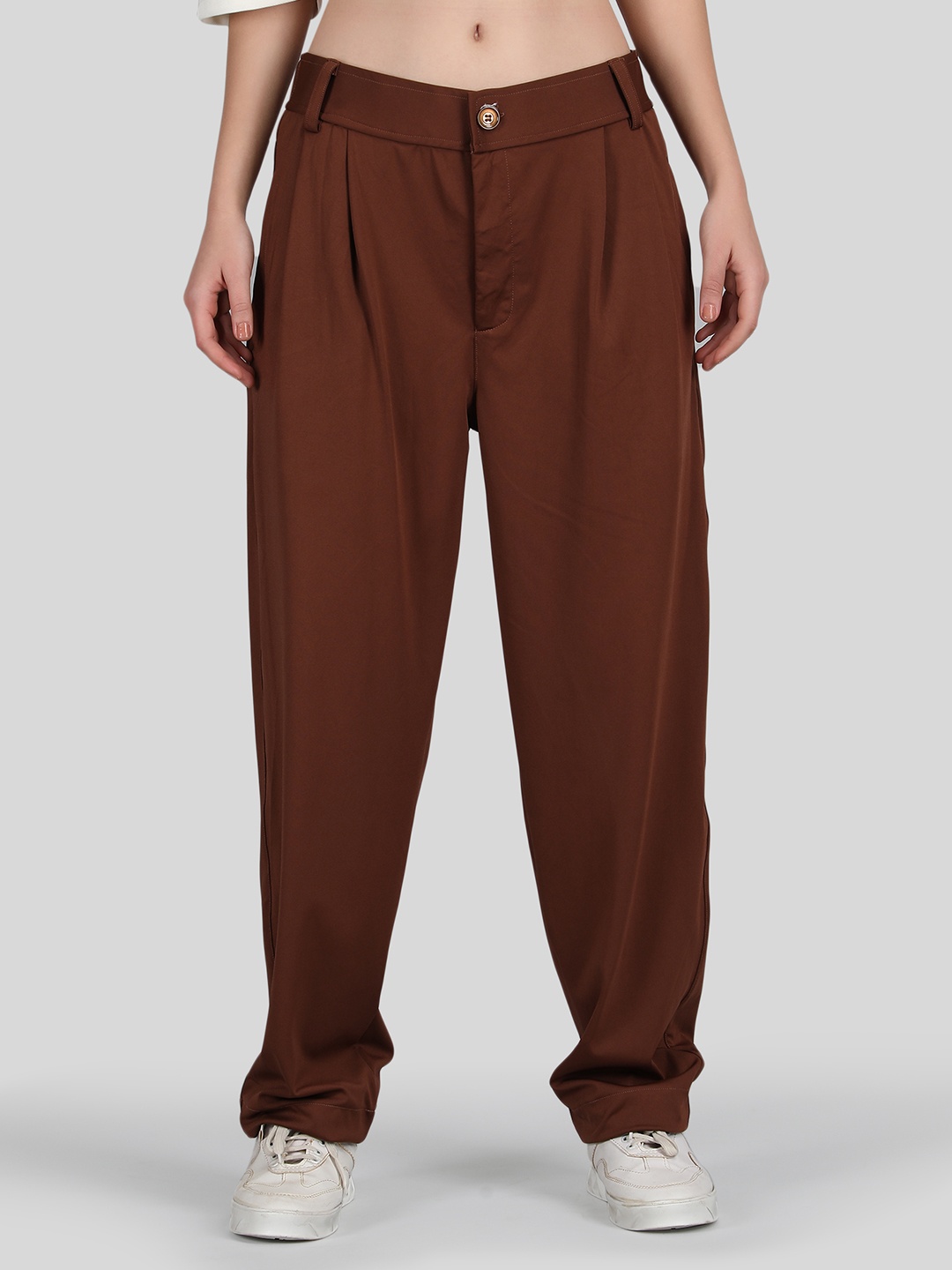 

Women Pleated Relaxed Fit Korean Pants, Korean Trousers for Woman, Brown