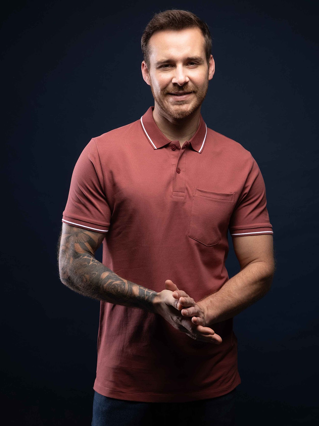 

MAXZONE Men Polo Collar Pockets T-shirt, Maroon