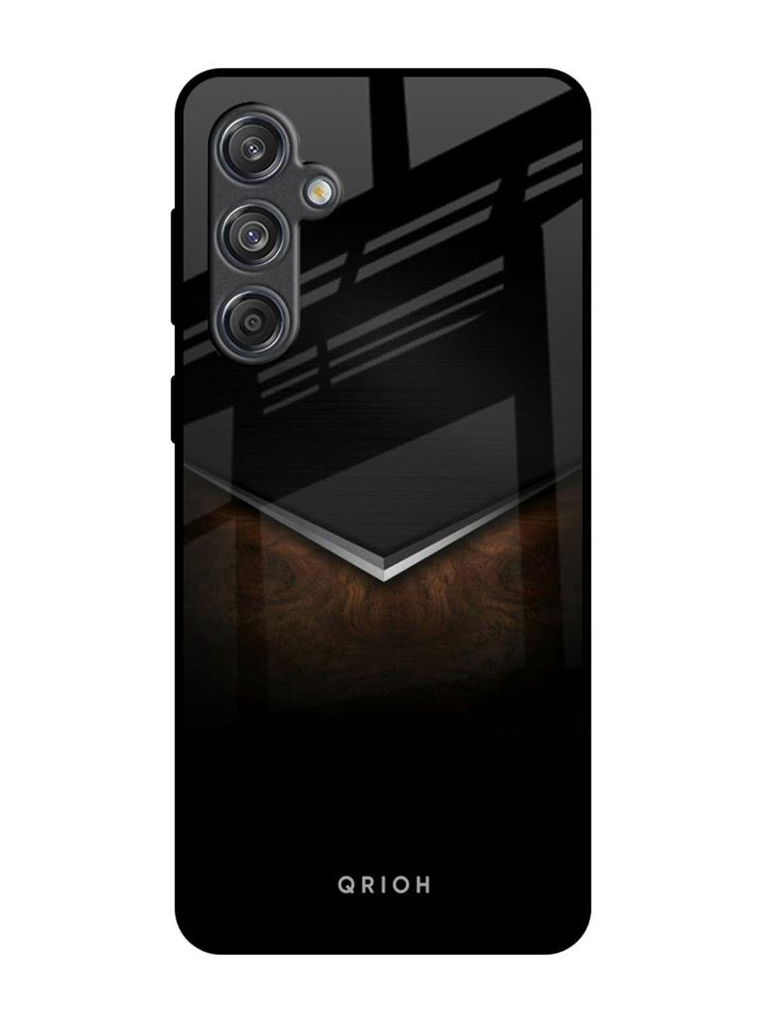

QRIOH Dark Walnut Real Samsung Galaxy M55 5G Impact Resistant Back Case, Black