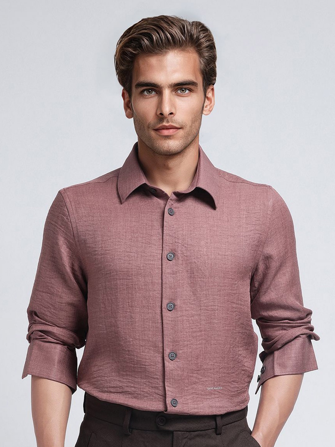 

RARE RABBIT Men Comfort Opaque Casual Shirt, Peach