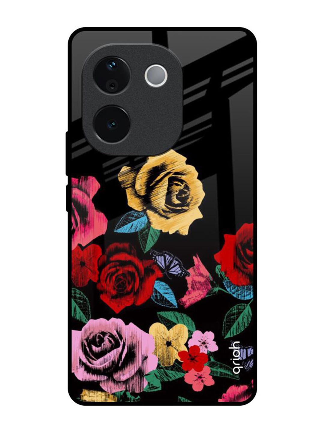 

QRIOH Floral Decorative Vivo T3 Pro 5G Impact Resistant Back Case, Black