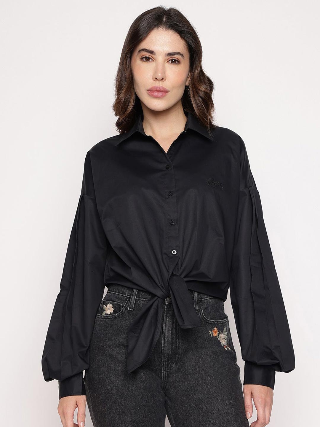 

GUESS Women Opaque Casual Shirt, Black