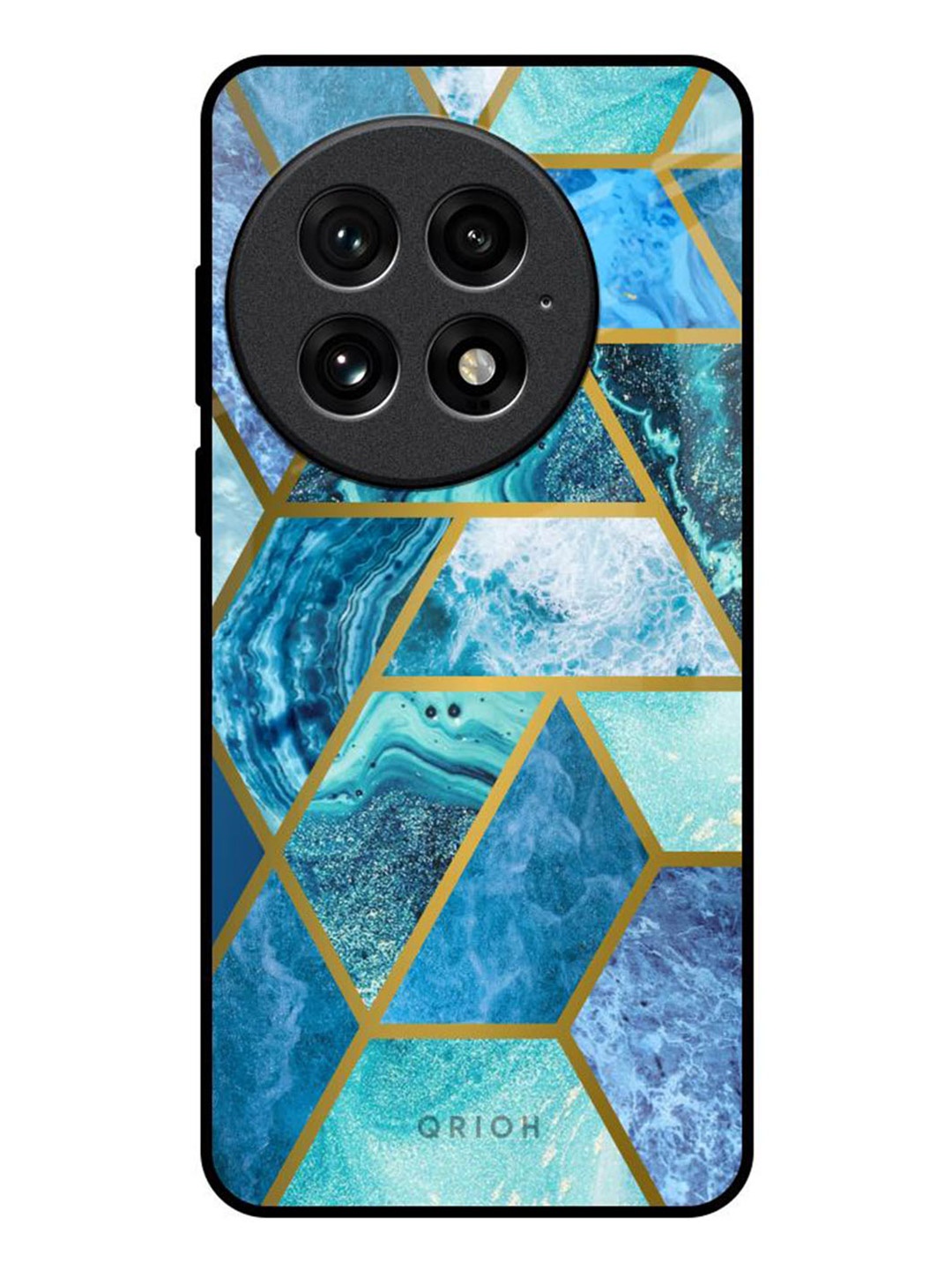 

QRIOH Turquoise Geometrical Marble Real OnePlus 13 Impact Resistant Back Case, Blue