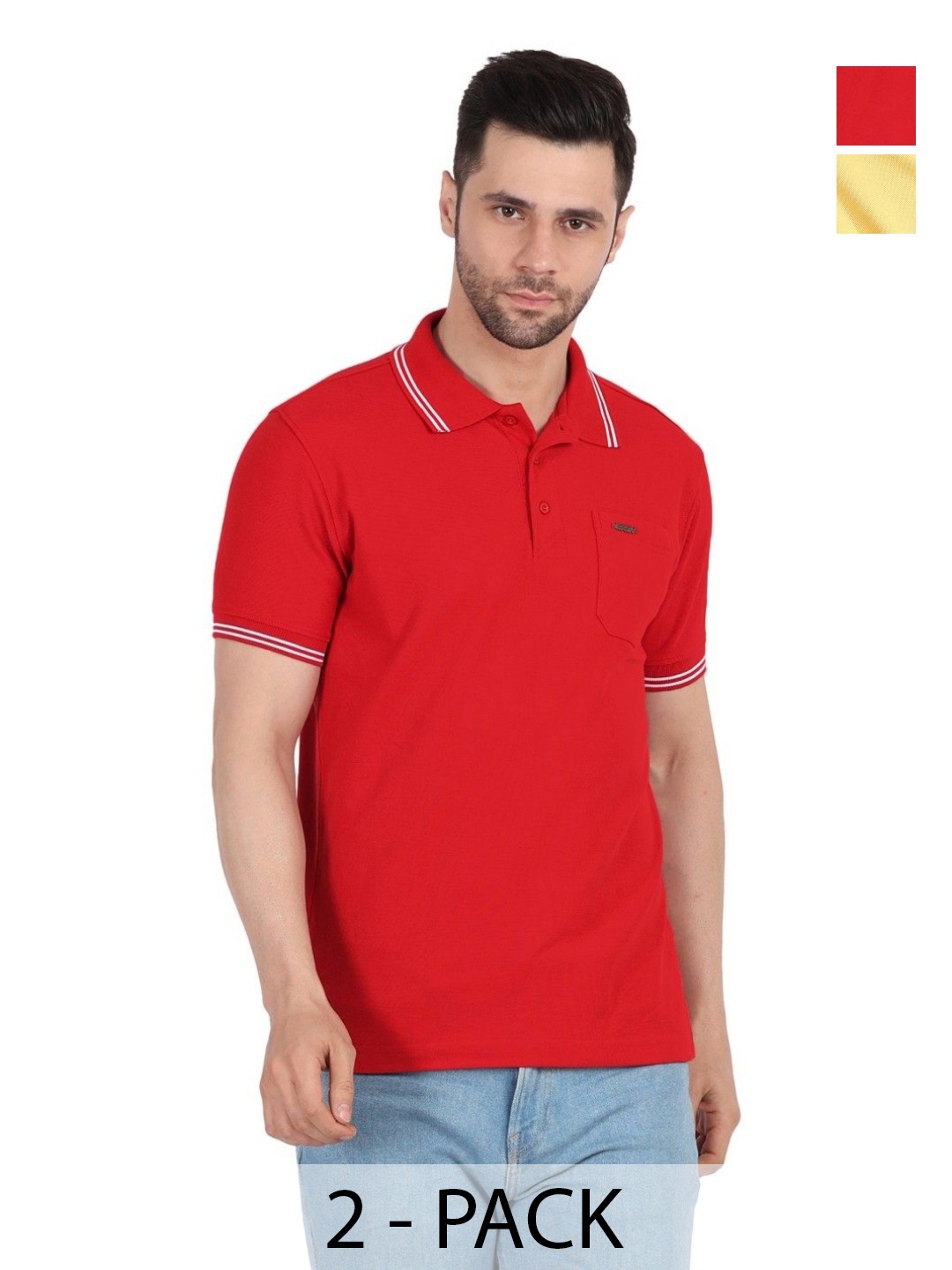 

EAZY Men 2 Polo Collar Pockets T-shirt, Red