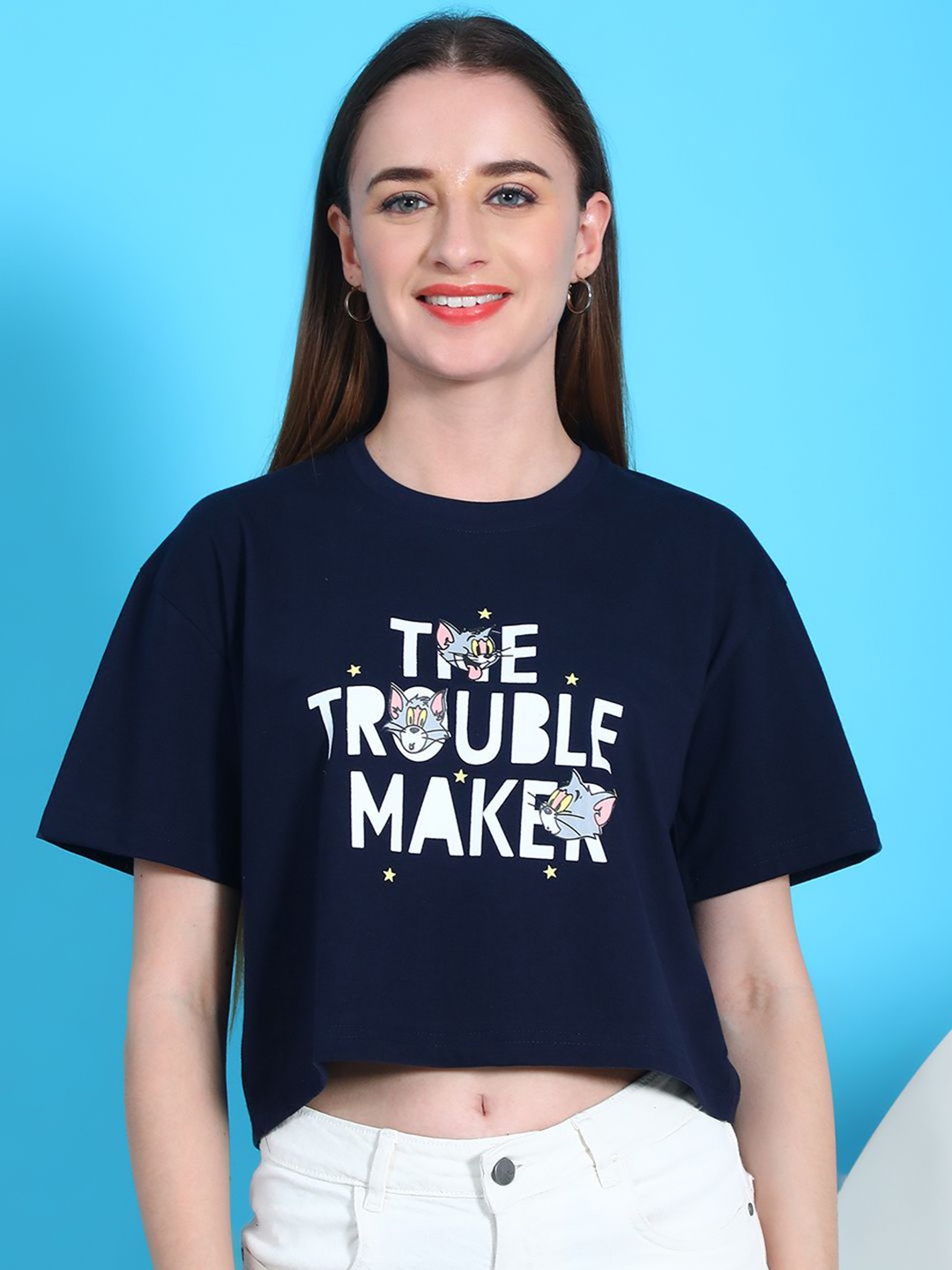 

Dreambe Women Typography Printed T-shirt, Navy blue