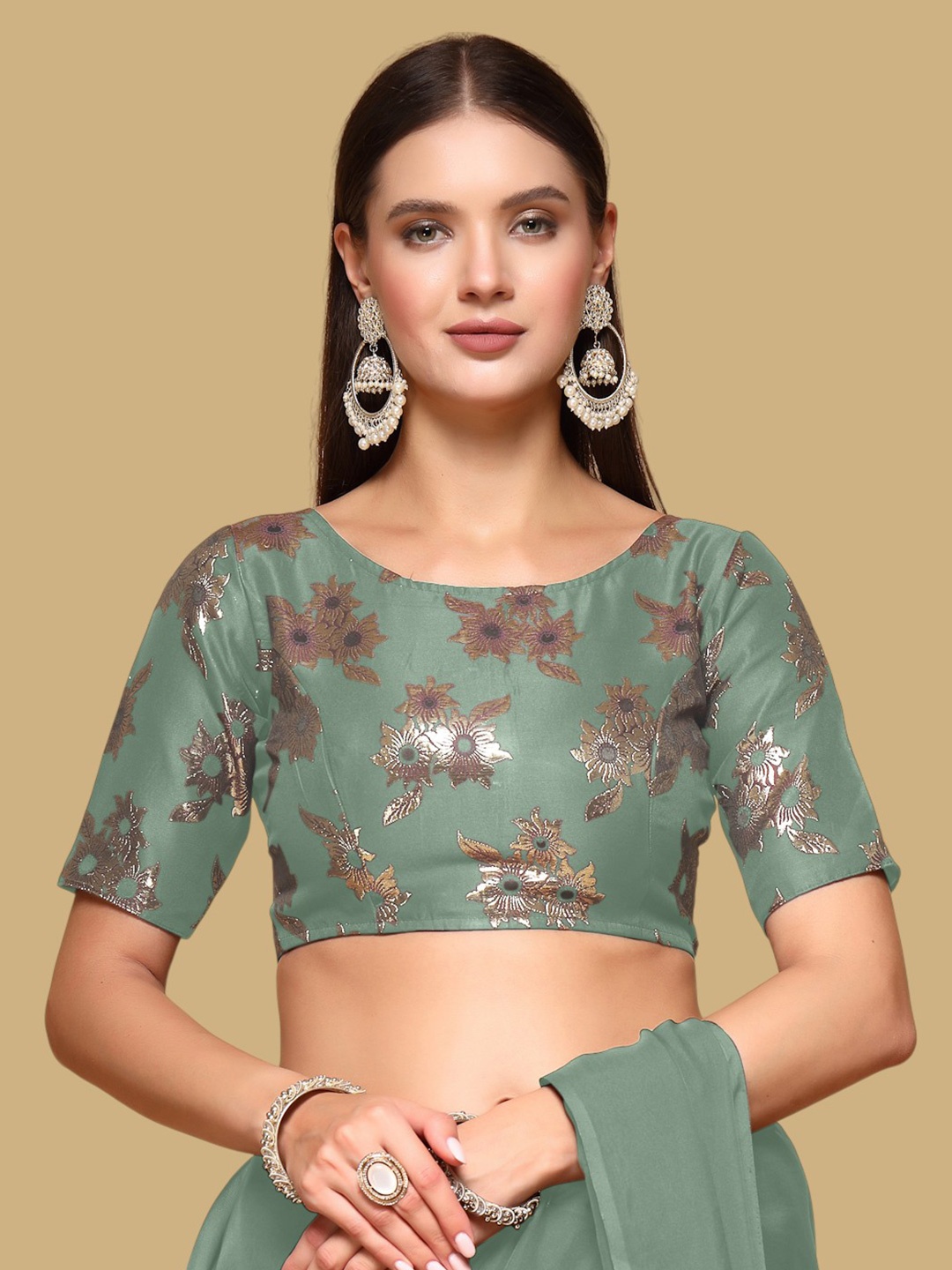 

Oomph! Woven Design Jacquard Traditional Saree Blouse, Green