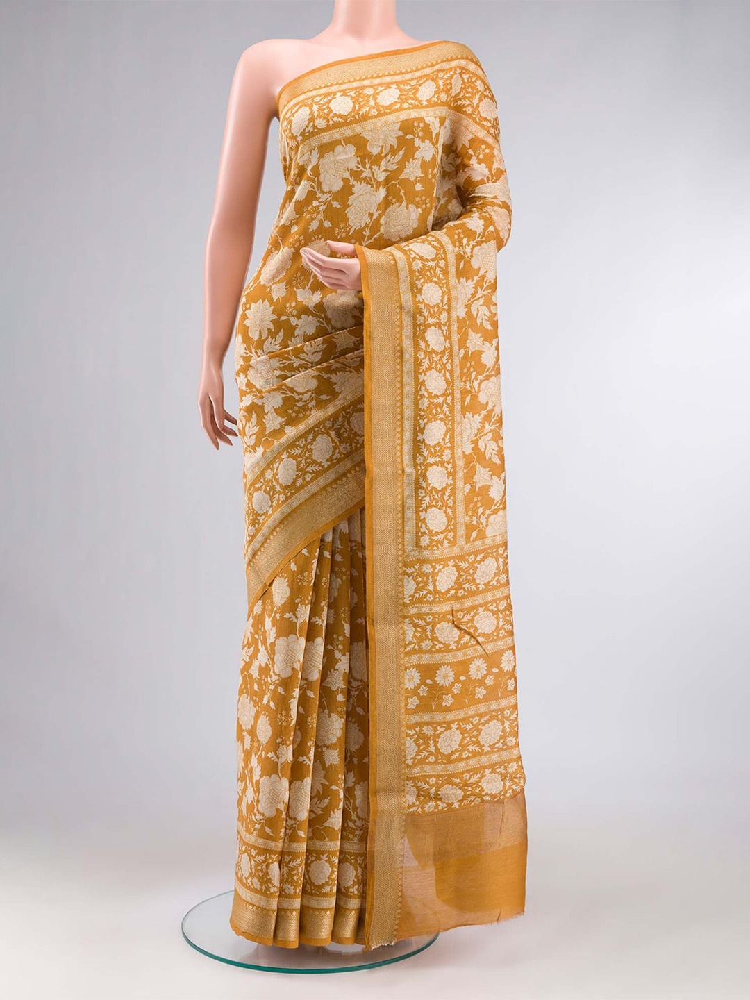 

Nalli Ethnic Motifs Printed Pure Silk Saree, Yellow